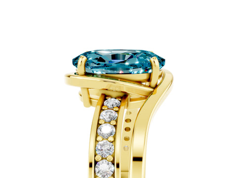 Yellow gold Oval Cut Blue Topaz Solitaire Ring with Split Shank and Prong Setting_5