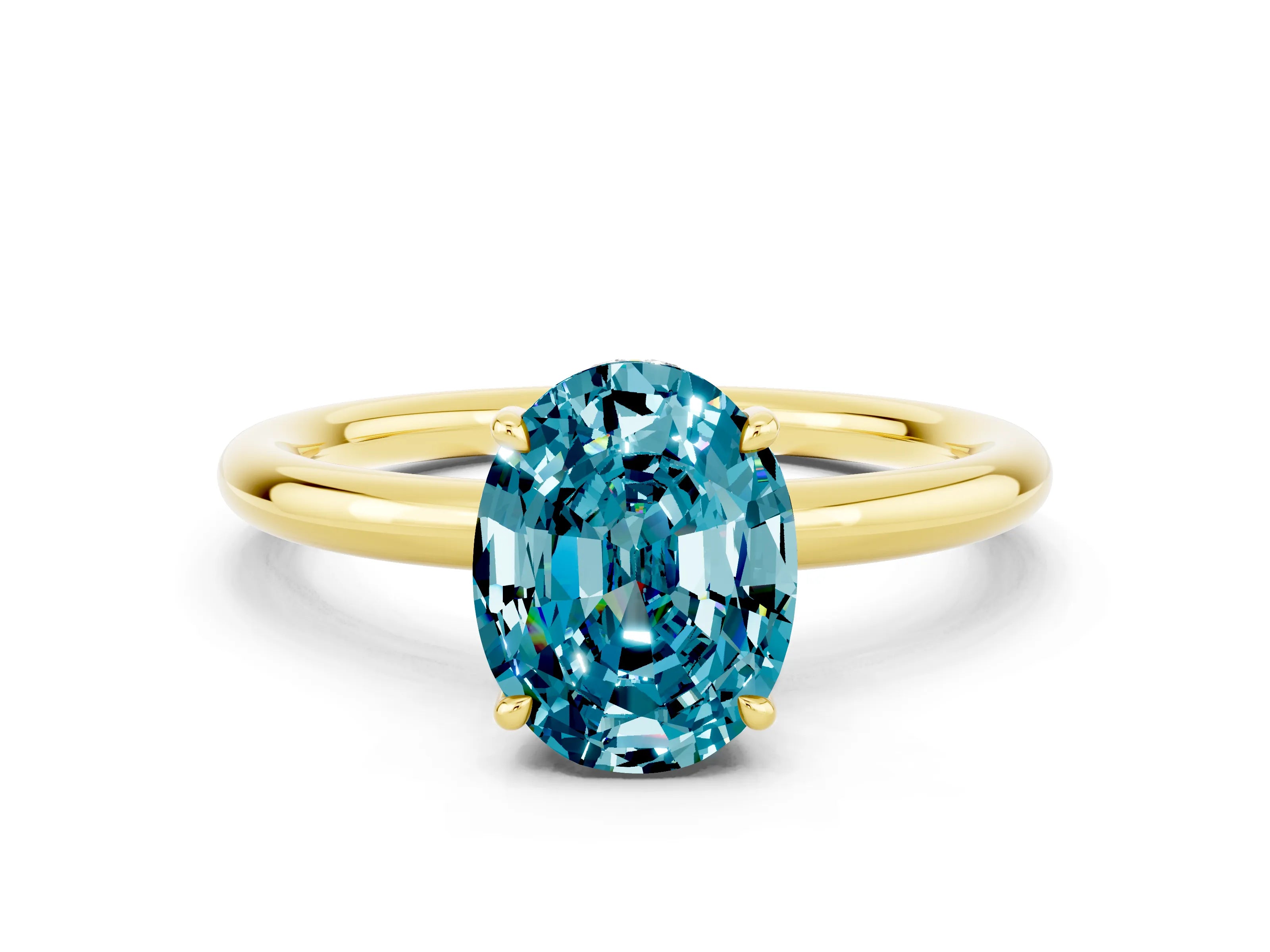 Yellow gold Oval Cut Blue Topaz Solitaire Ring with Thin Band and Four-Prong Setting_12