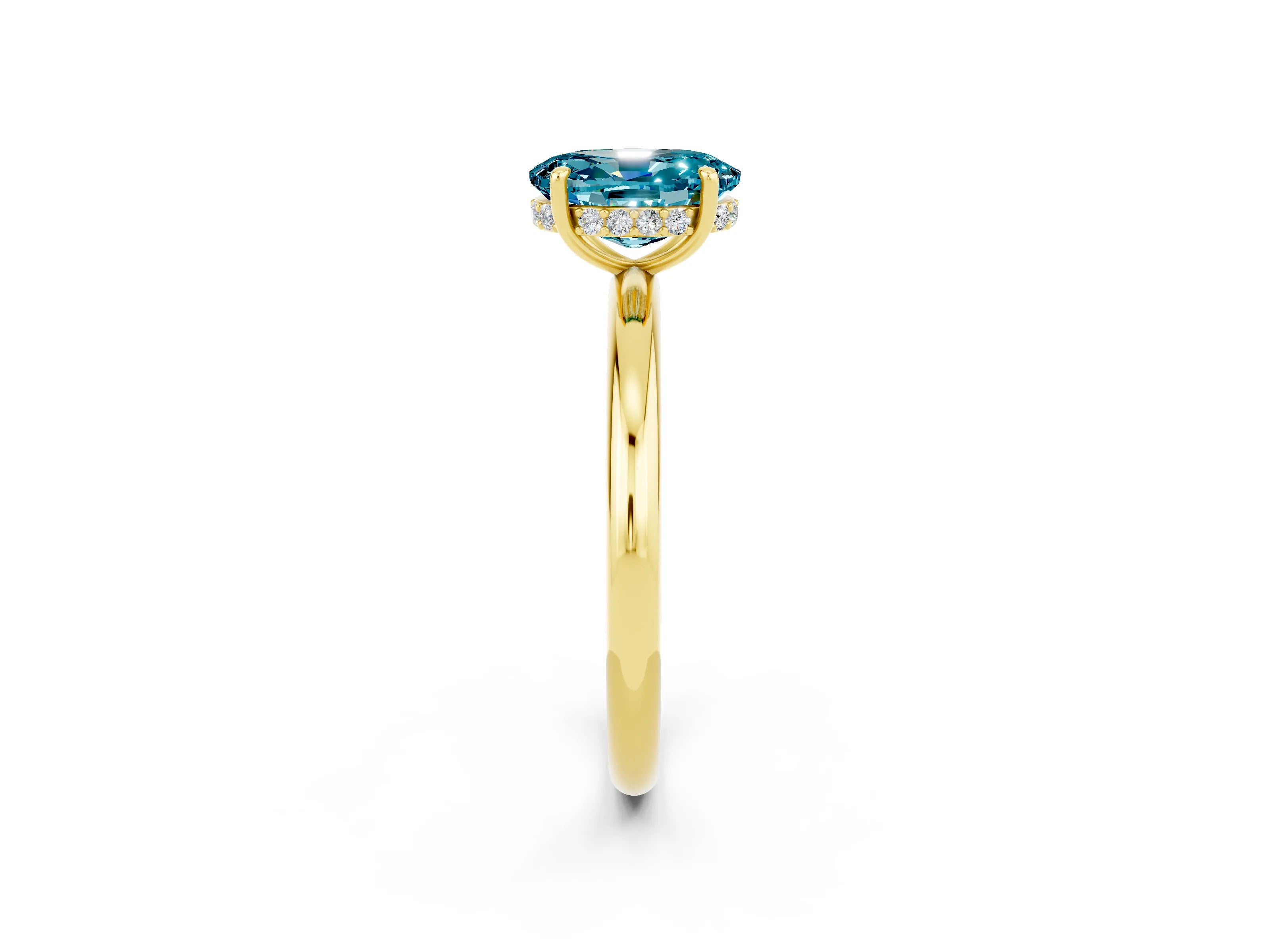 Yellow gold Oval Cut Blue Topaz Solitaire Ring with Thin Band and Four-Prong Setting_14