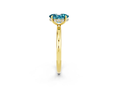 Yellow gold Oval Cut Blue Topaz Solitaire Ring with Thin Band and Four-Prong Setting_14