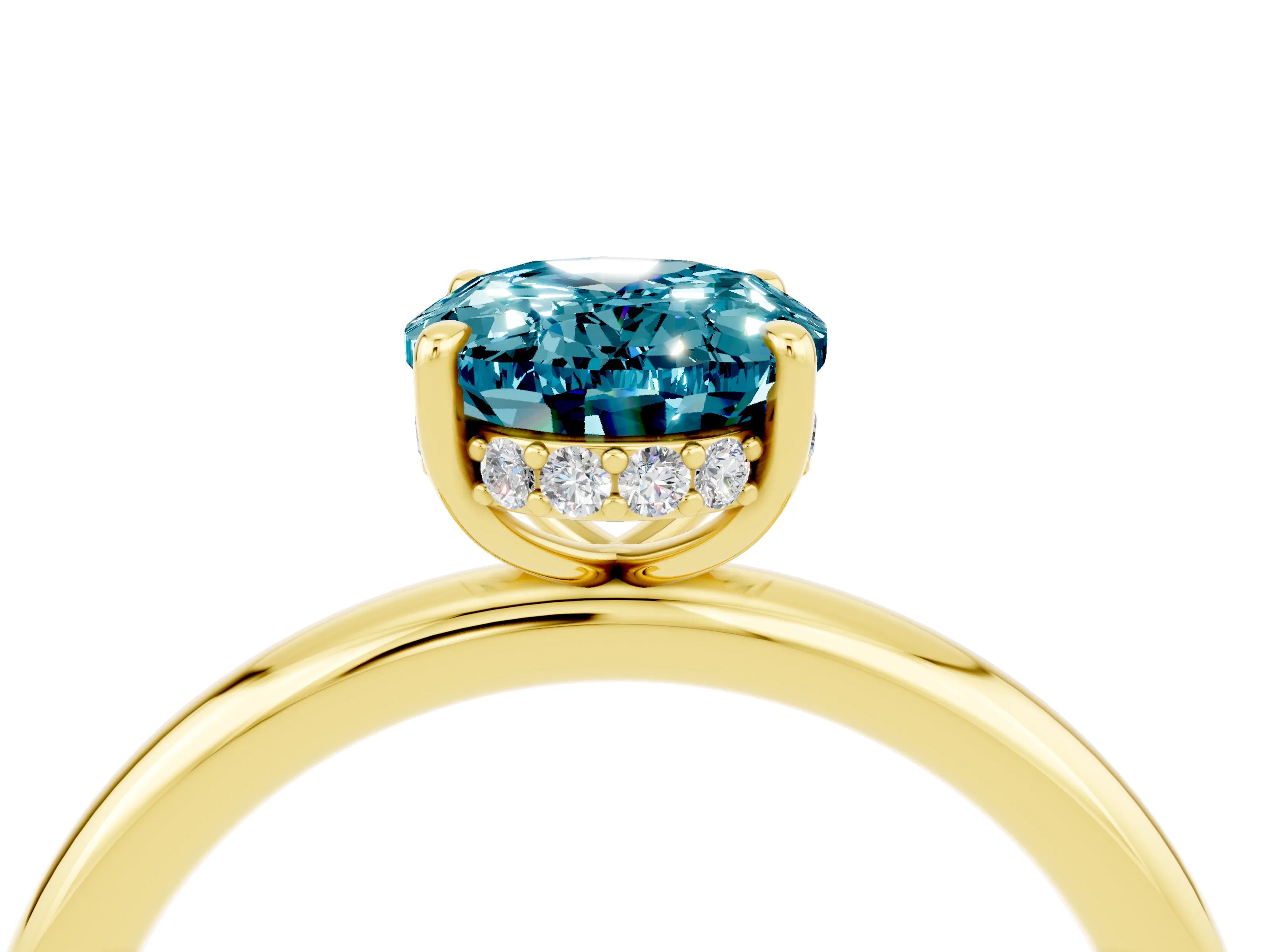 Yellow gold Oval Cut Blue Topaz Solitaire Ring with Thin Band and Four-Prong Setting_16