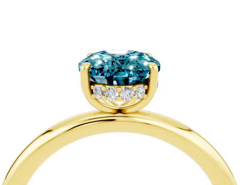 Yellow gold Oval Cut Blue Topaz Solitaire Ring with Thin Band and Four-Prong Setting_16