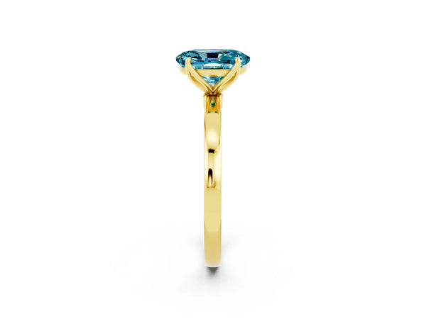 Yellow gold Oval Cut Blue Topaz Solitaire Ring with Thin Band and Prong Setting