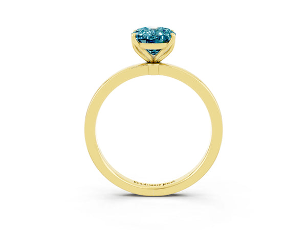Yellow gold Oval Cut Blue Topaz Solitaire Ring with Thin Band and Prong Setting