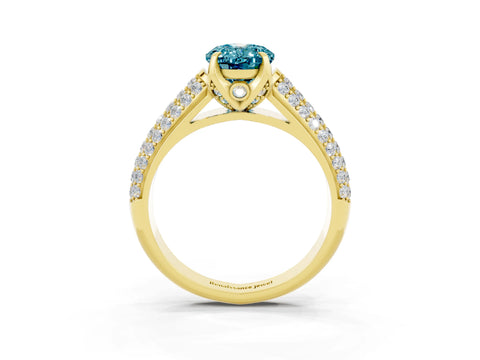 Yellow gold Oval Cut Blue Topaz Solitaire Ring with Three-Row Pavé Band and Four-Prong Setting_15