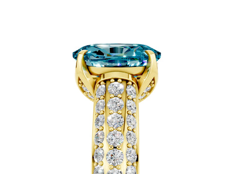 Yellow gold Oval Cut Blue Topaz Solitaire Ring with Three-Row Pavé Band and Four-Prong Setting_17