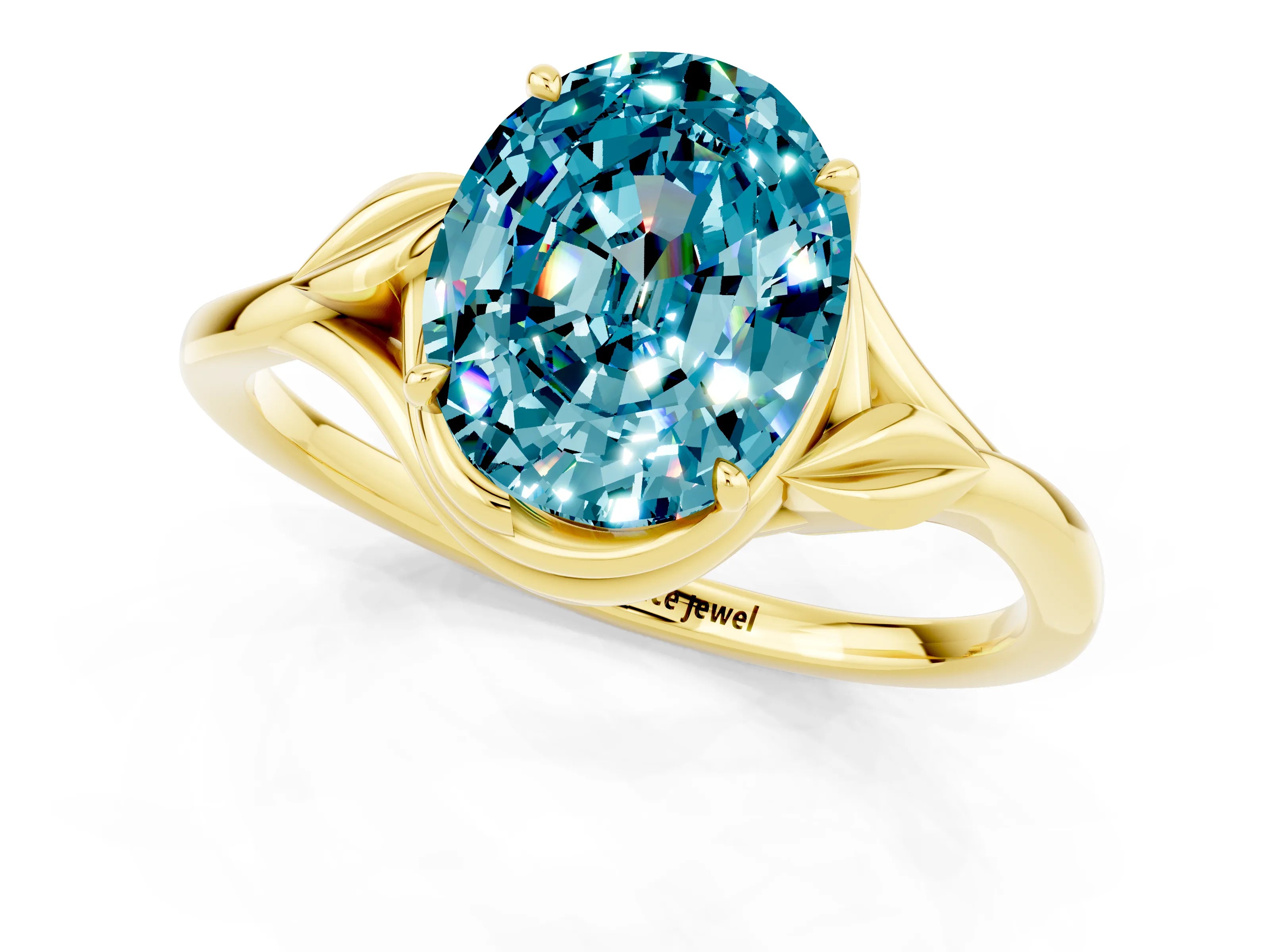 Yellow gold Oval Cut Blue Topaz Solitaire Ring with Twist Band and Four-Prong Setting_25