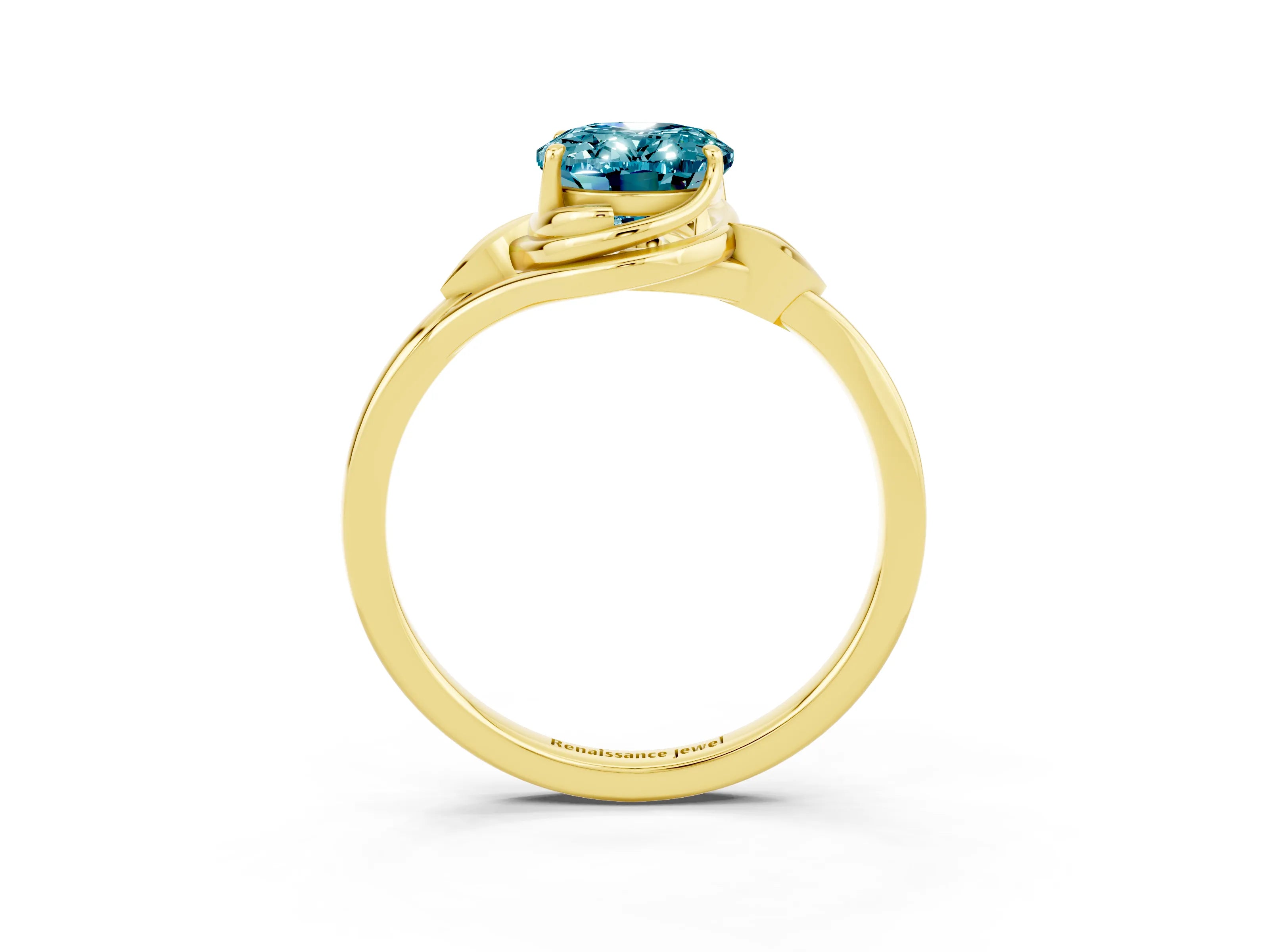 Yellow gold Oval Cut Blue Topaz Solitaire Ring with Twist Band and Four-Prong Setting_27