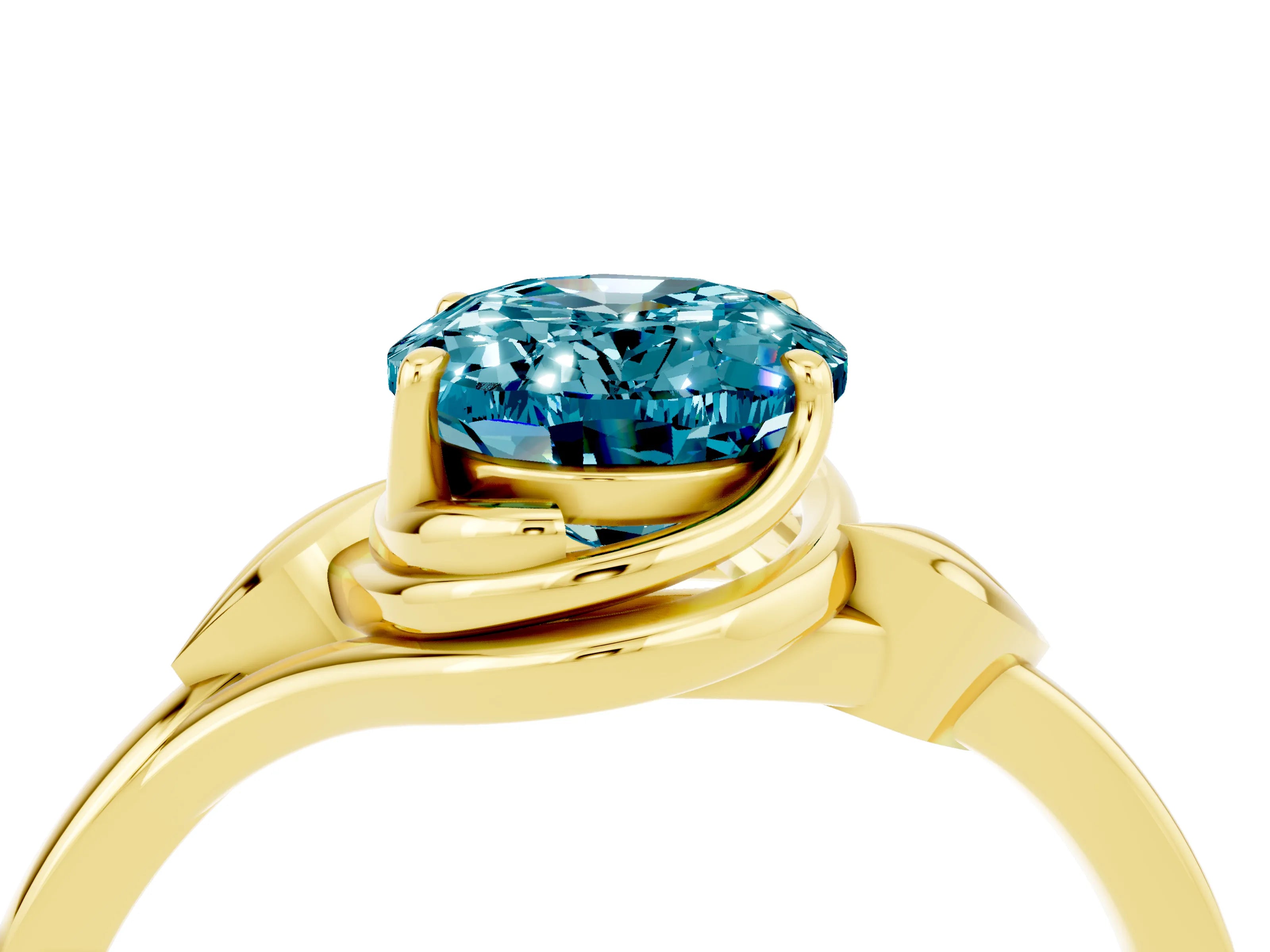 Yellow gold Oval Cut Blue Topaz Solitaire Ring with Twist Band and Four-Prong Setting_28