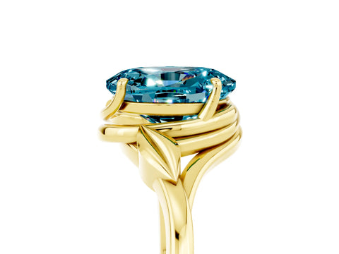 Yellow gold Oval Cut Blue Topaz Solitaire Ring with Twist Band and Four-Prong Setting_29