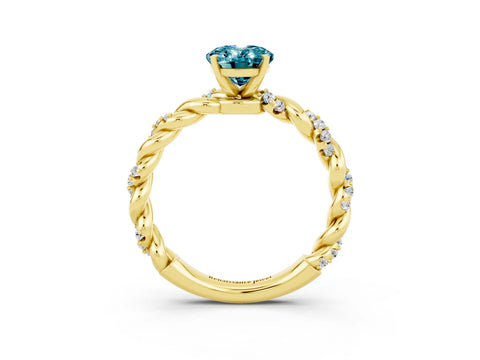 Yellow gold Oval Cut Blue Topaz Solitaire Ring with Twisted Band and Pavé Accents_3