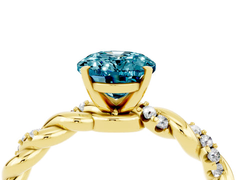 Yellow gold Oval Cut Blue Topaz Solitaire Ring with Twisted Band and Pavé Accents_4