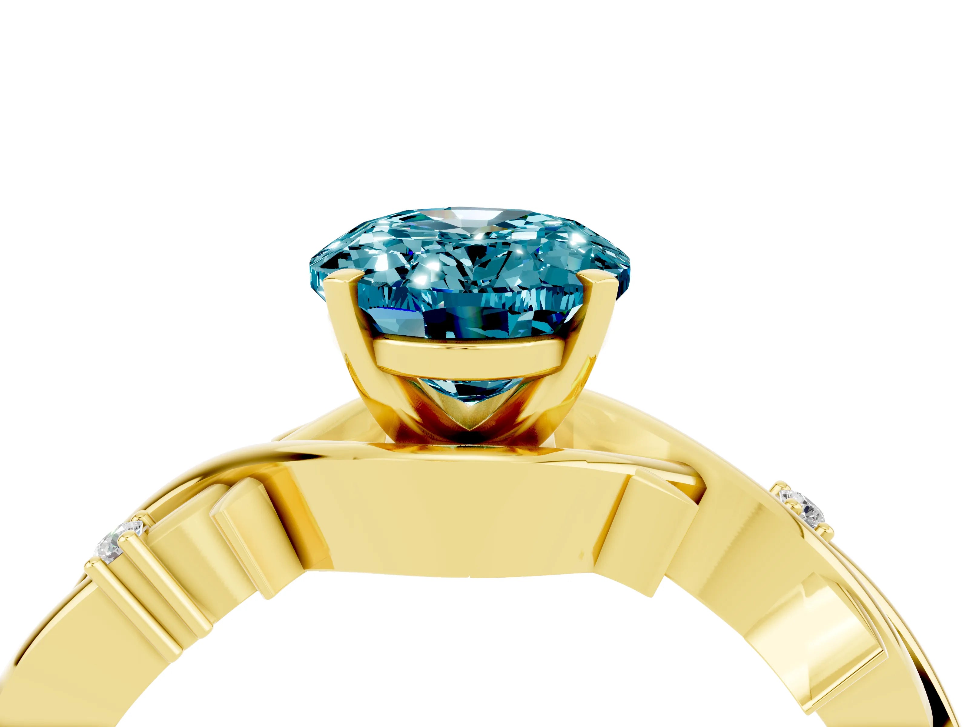 Yellow gold Oval Cut Blue Topaz Solitaire Ring with Twisted Band and Prong Setting_4