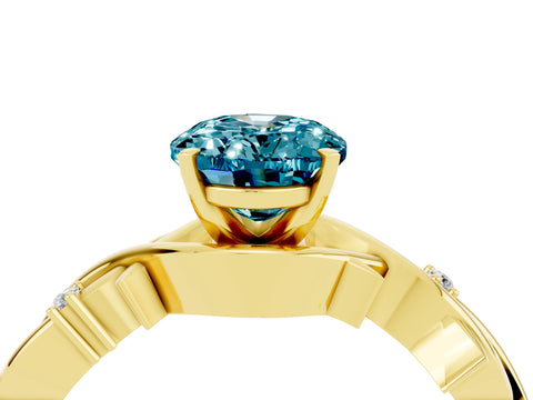 Yellow gold Oval Cut Blue Topaz Solitaire Ring with Twisted Band and Prong Setting_4