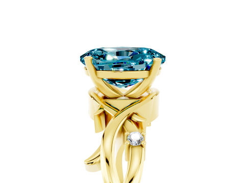 Yellow gold Oval Cut Blue Topaz Solitaire Ring with Twisted Band and Prong Setting_5