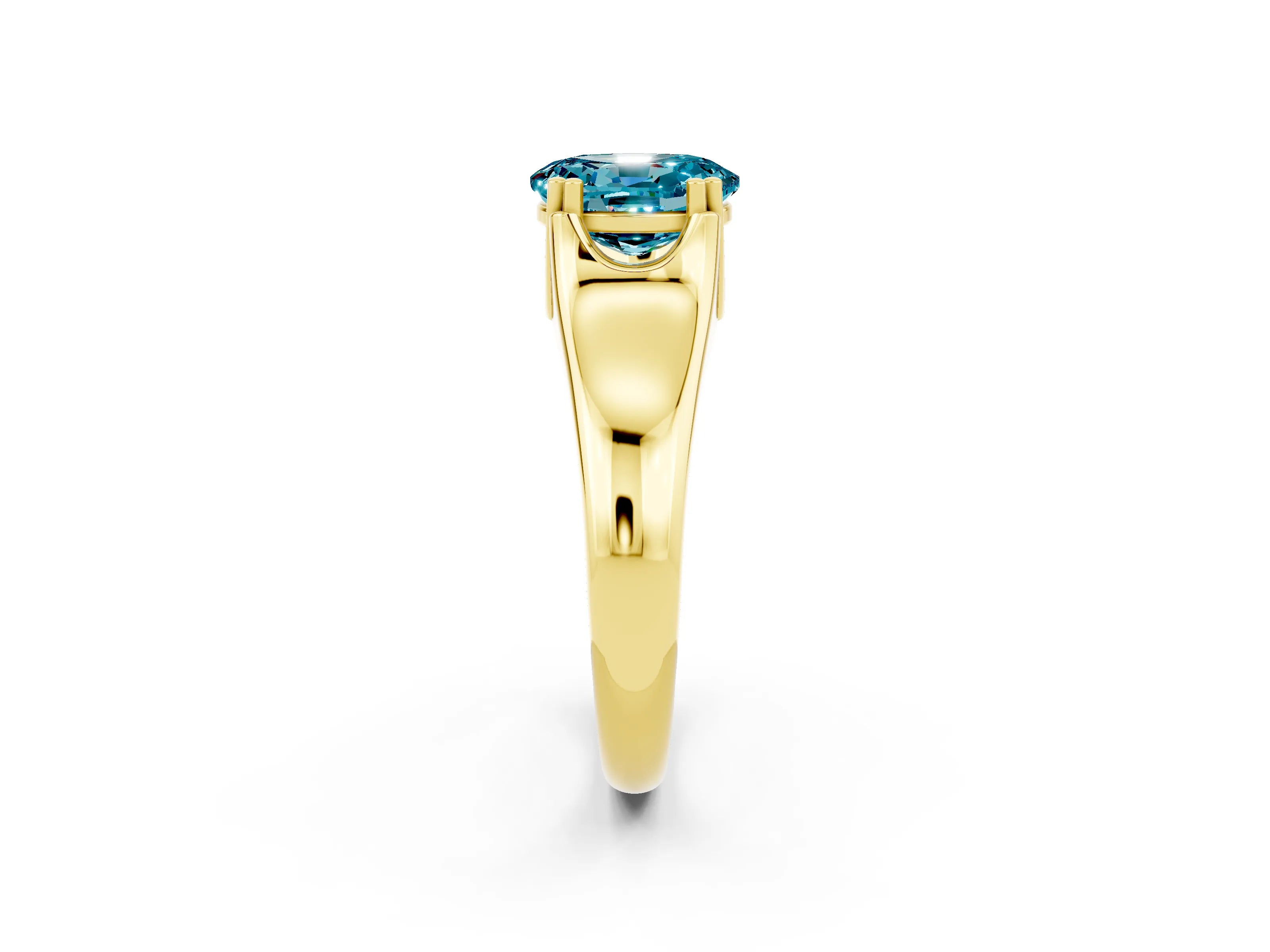 Yellow gold Oval Cut Blue Topaz Solitaire Ring with Wide Band and Prong Setting_2