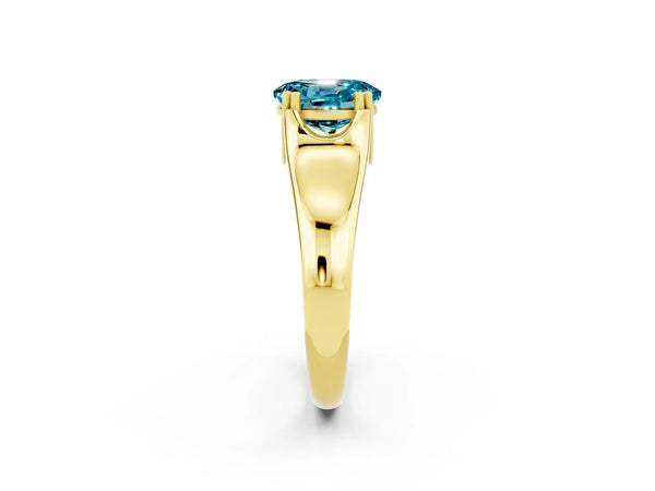 Yellow gold Oval Cut Blue Topaz Solitaire Ring with Wide Band and Prong Setting