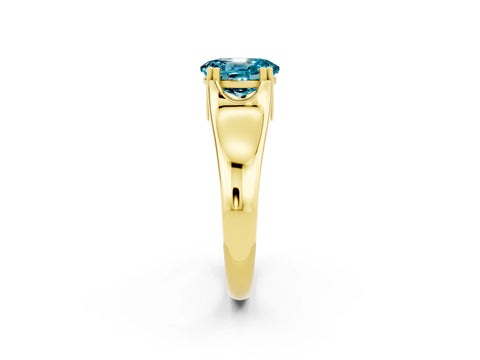Yellow gold Oval Cut Blue Topaz Solitaire Ring with Wide Band and Prong Setting_2