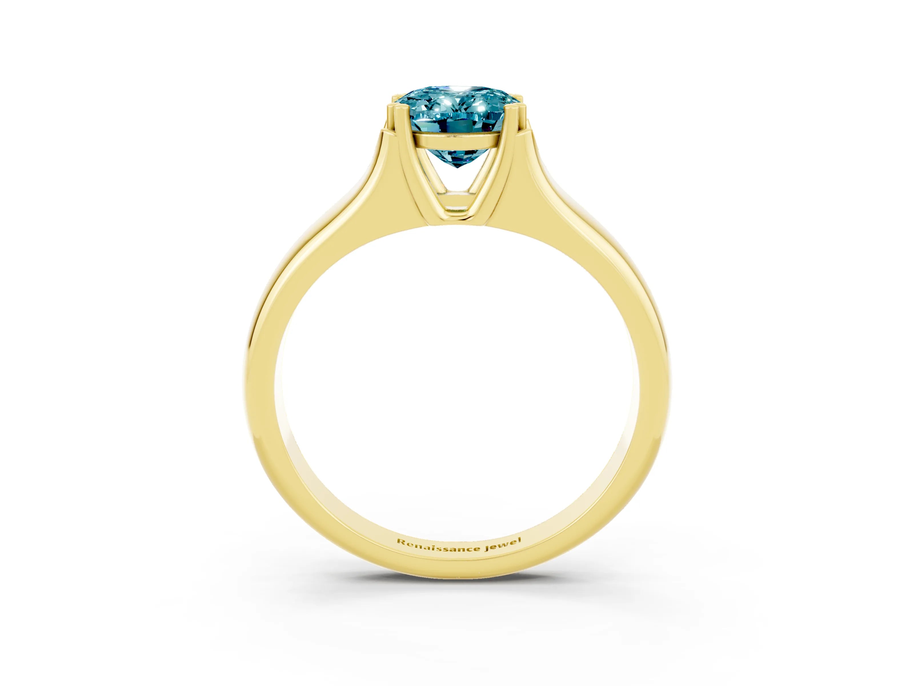 Yellow gold Oval Cut Blue Topaz Solitaire Ring with Wide Band and Prong Setting_3