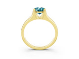 Yellow gold Oval Cut Blue Topaz Solitaire Ring with Wide Band and Prong Setting_3