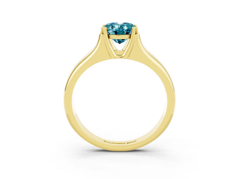 Yellow gold Oval Cut Blue Topaz Solitaire Ring with Wide Band and Prong Setting_3