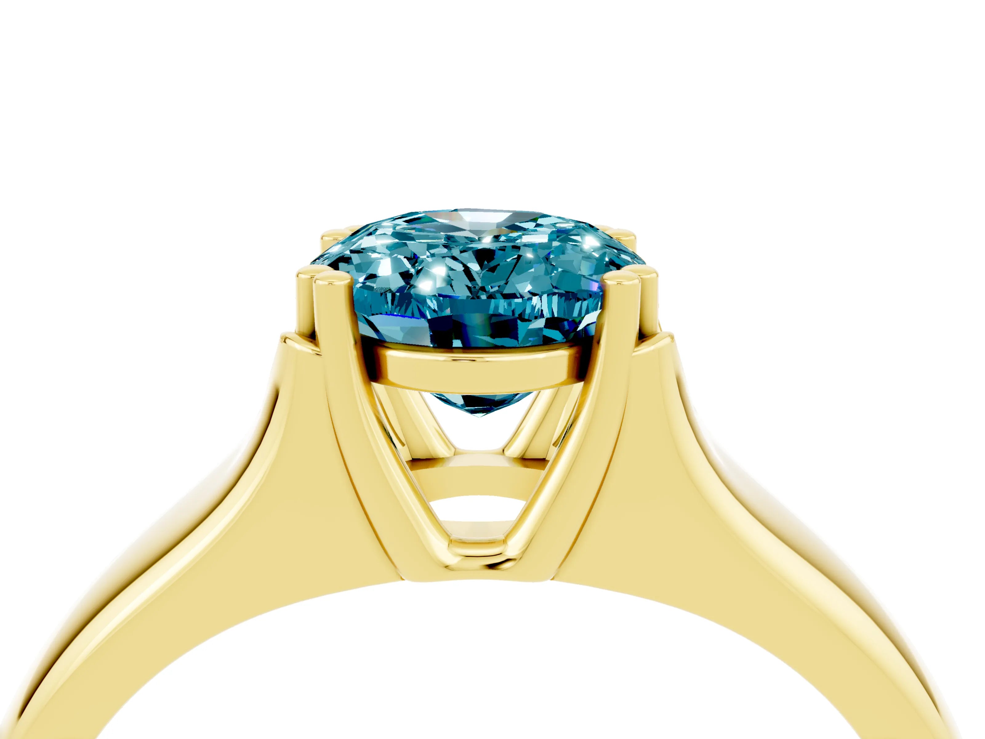 Yellow gold Oval Cut Blue Topaz Solitaire Ring with Wide Band and Prong Setting_4
