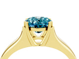 Yellow gold Oval Cut Blue Topaz Solitaire Ring with Wide Band and Prong Setting_4