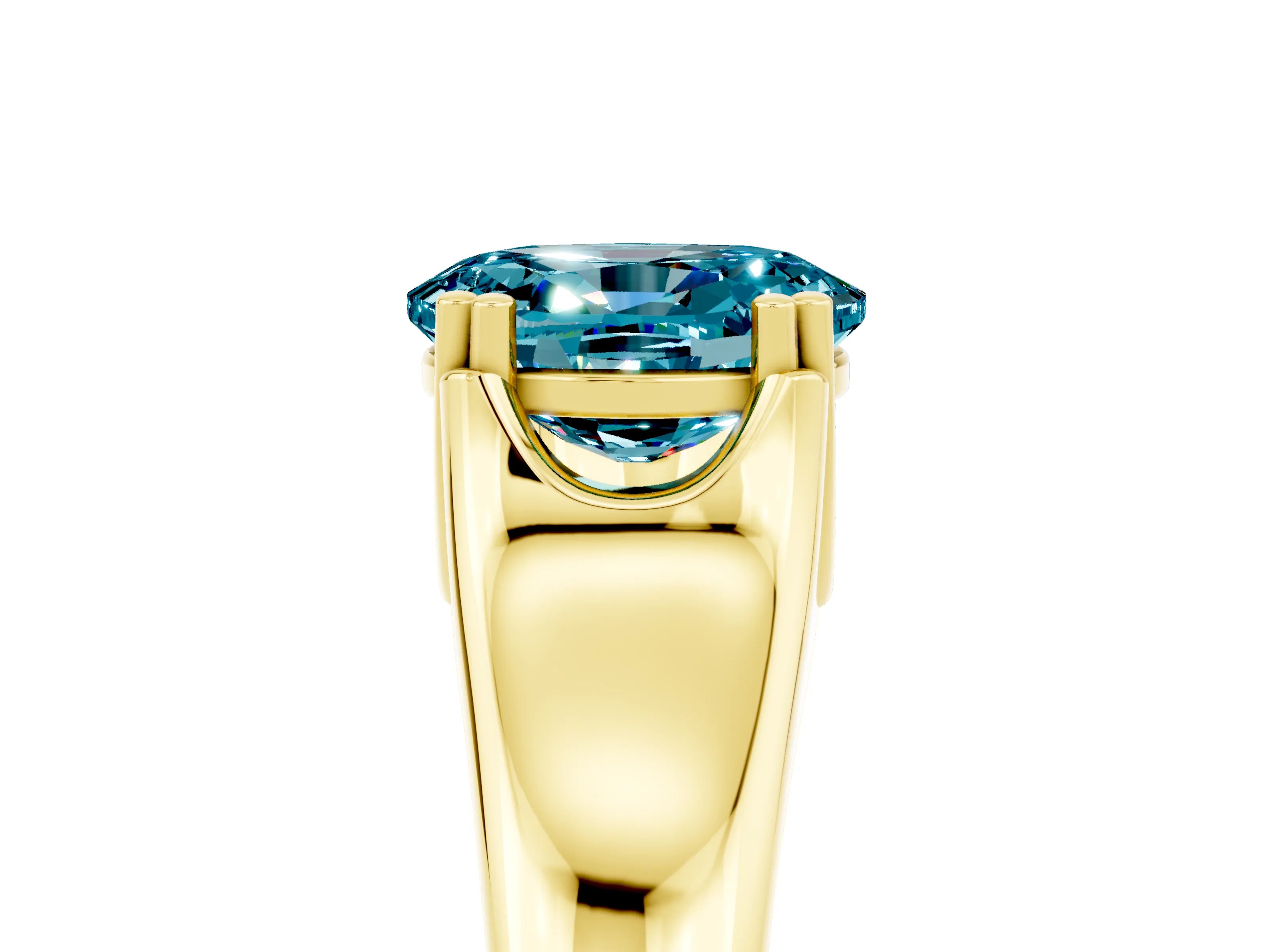 Yellow gold Oval Cut Blue Topaz Solitaire Ring with Wide Band and Prong Setting_5