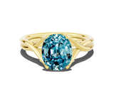 Yellow gold Oval Cut Blue Topaz Solitaire Twist Band Prong Setting Ring_60