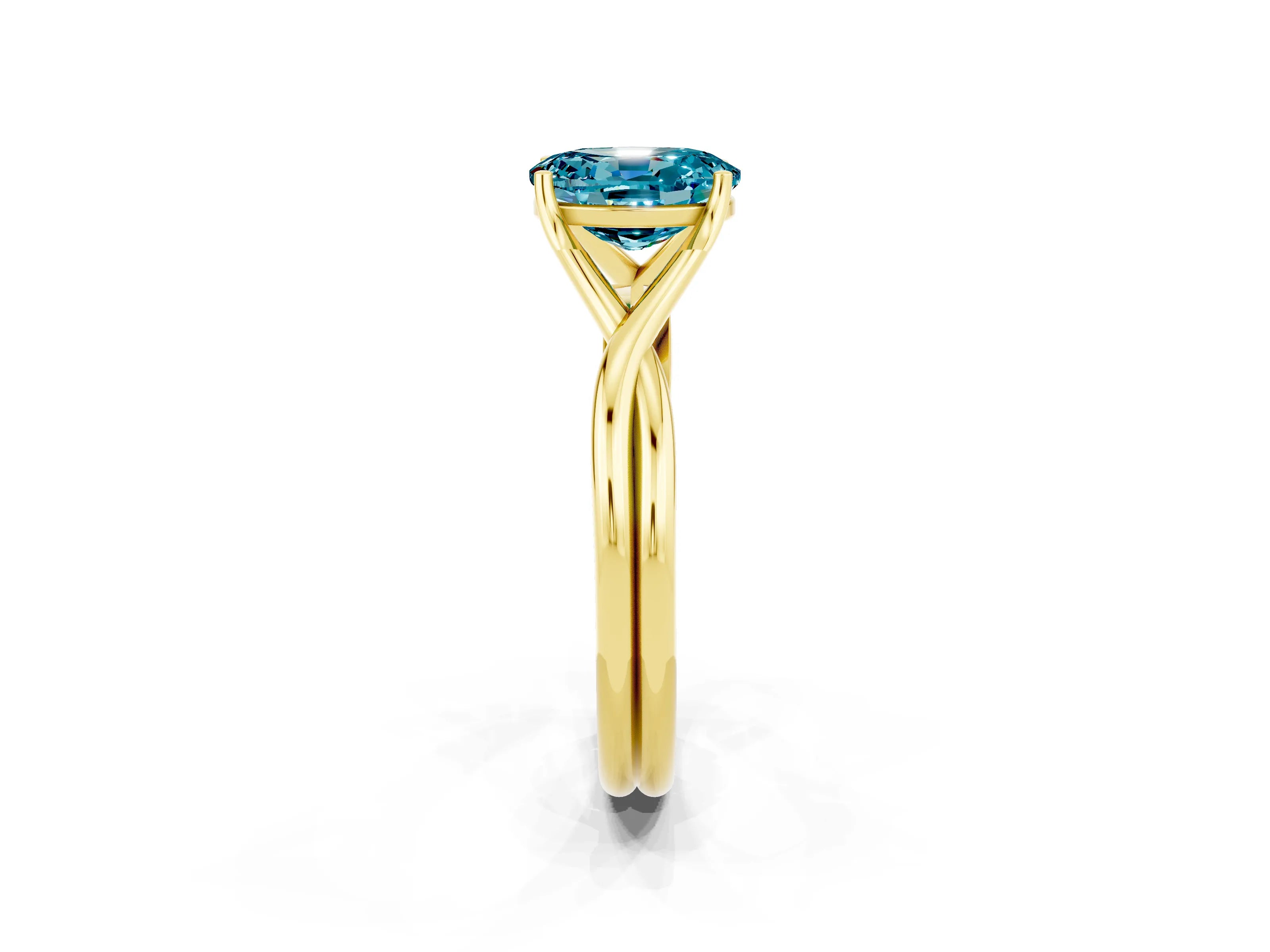 Yellow gold Oval Cut Blue Topaz Solitaire Twist Band Prong Setting Ring_62