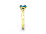 Yellow gold Oval Cut Blue Topaz Solitaire Twist Band Prong Setting Ring_62