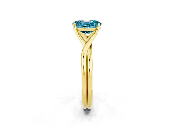 Yellow gold Oval Cut Blue Topaz Solitaire Twist Band Prong Setting Ring