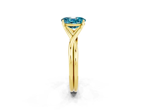 Yellow gold Oval Cut Blue Topaz Solitaire Twist Band Prong Setting Ring_62