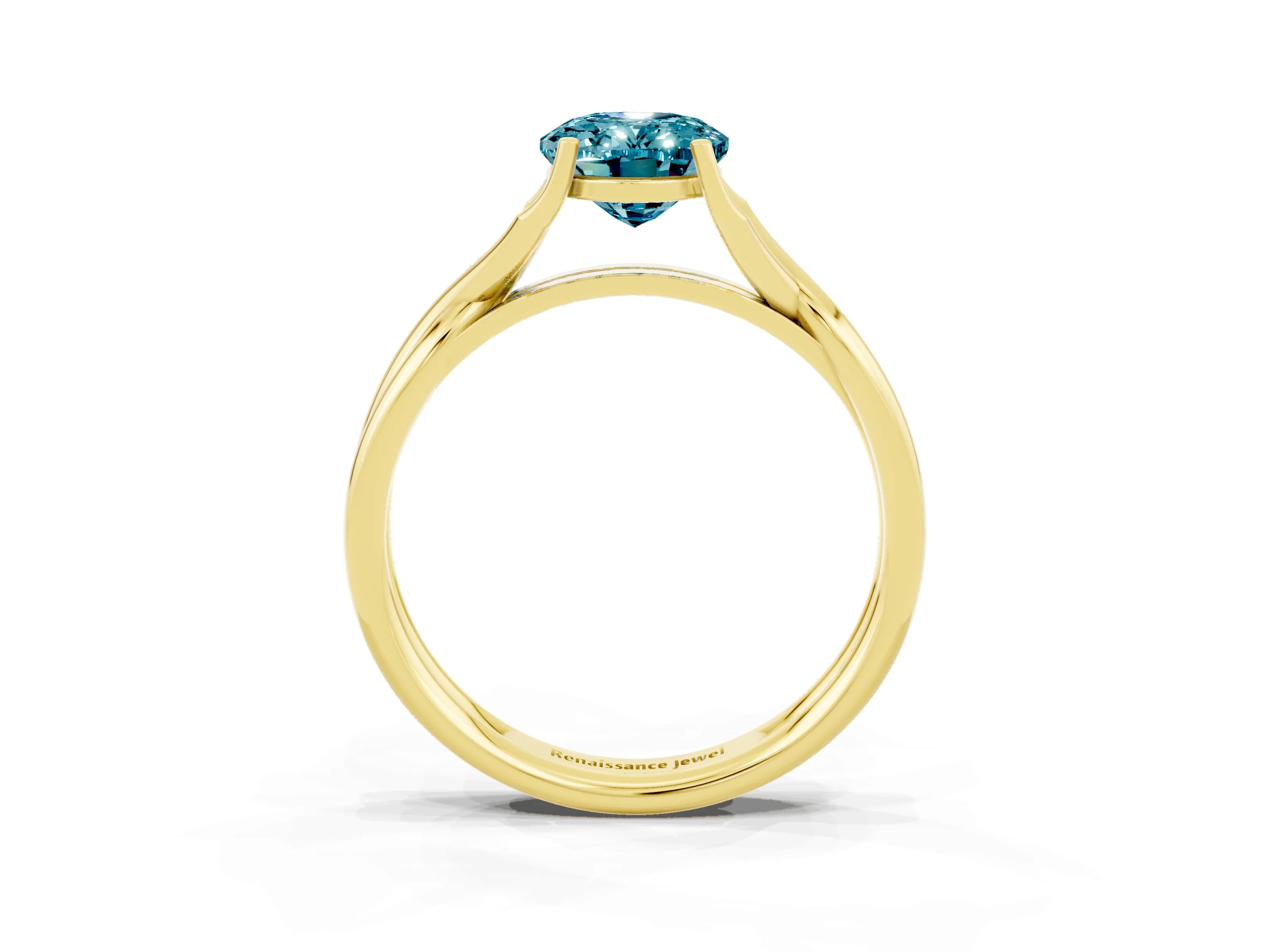 Yellow gold Oval Cut Blue Topaz Solitaire Twist Band Prong Setting Ring_63