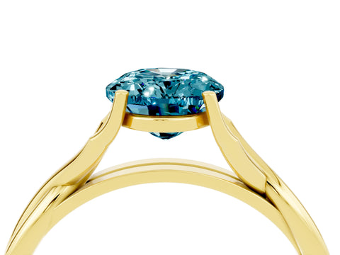 Yellow gold Oval Cut Blue Topaz Solitaire Twist Band Prong Setting Ring_64