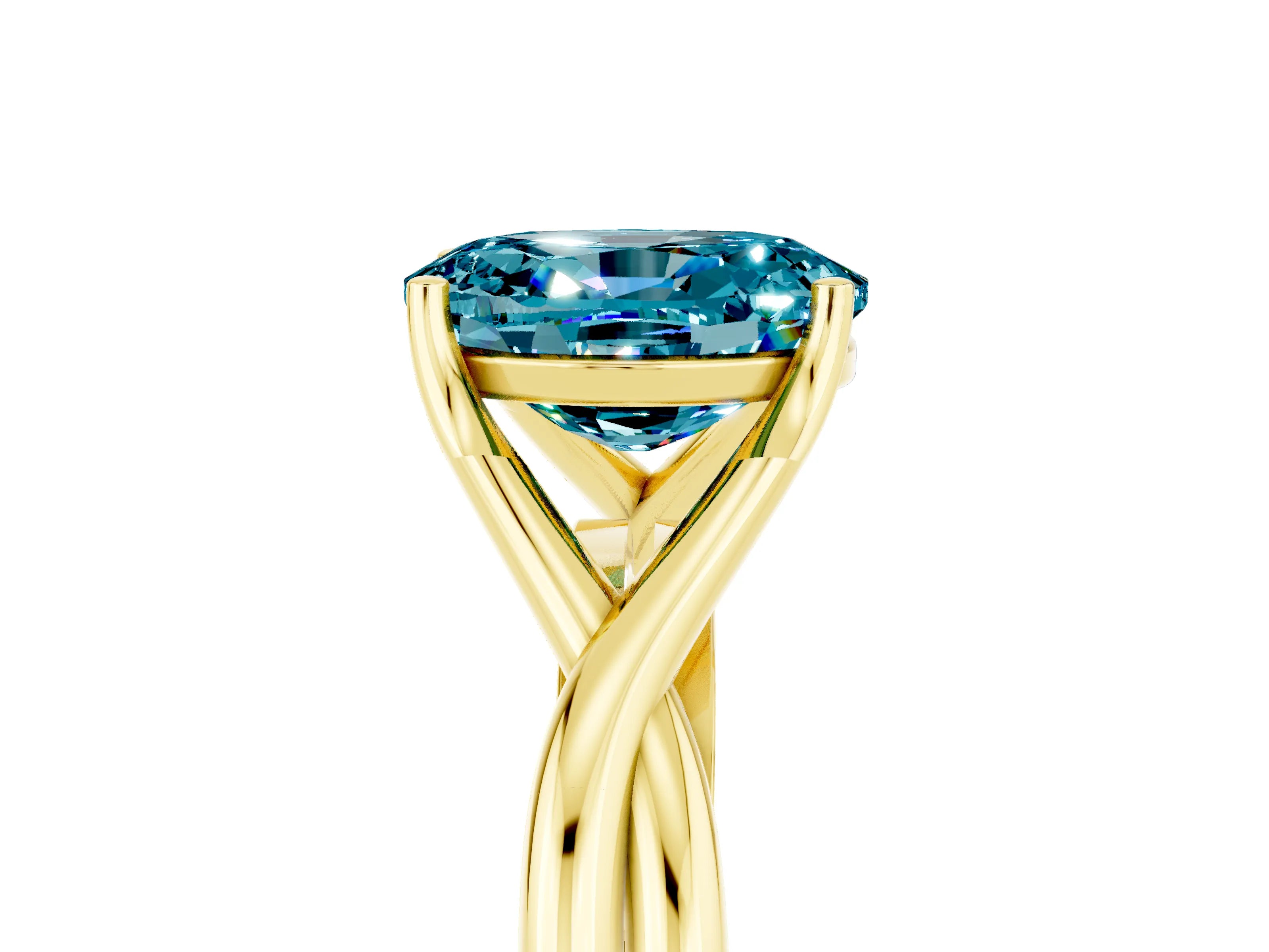 Yellow gold Oval Cut Blue Topaz Solitaire Twist Band Prong Setting Ring_65