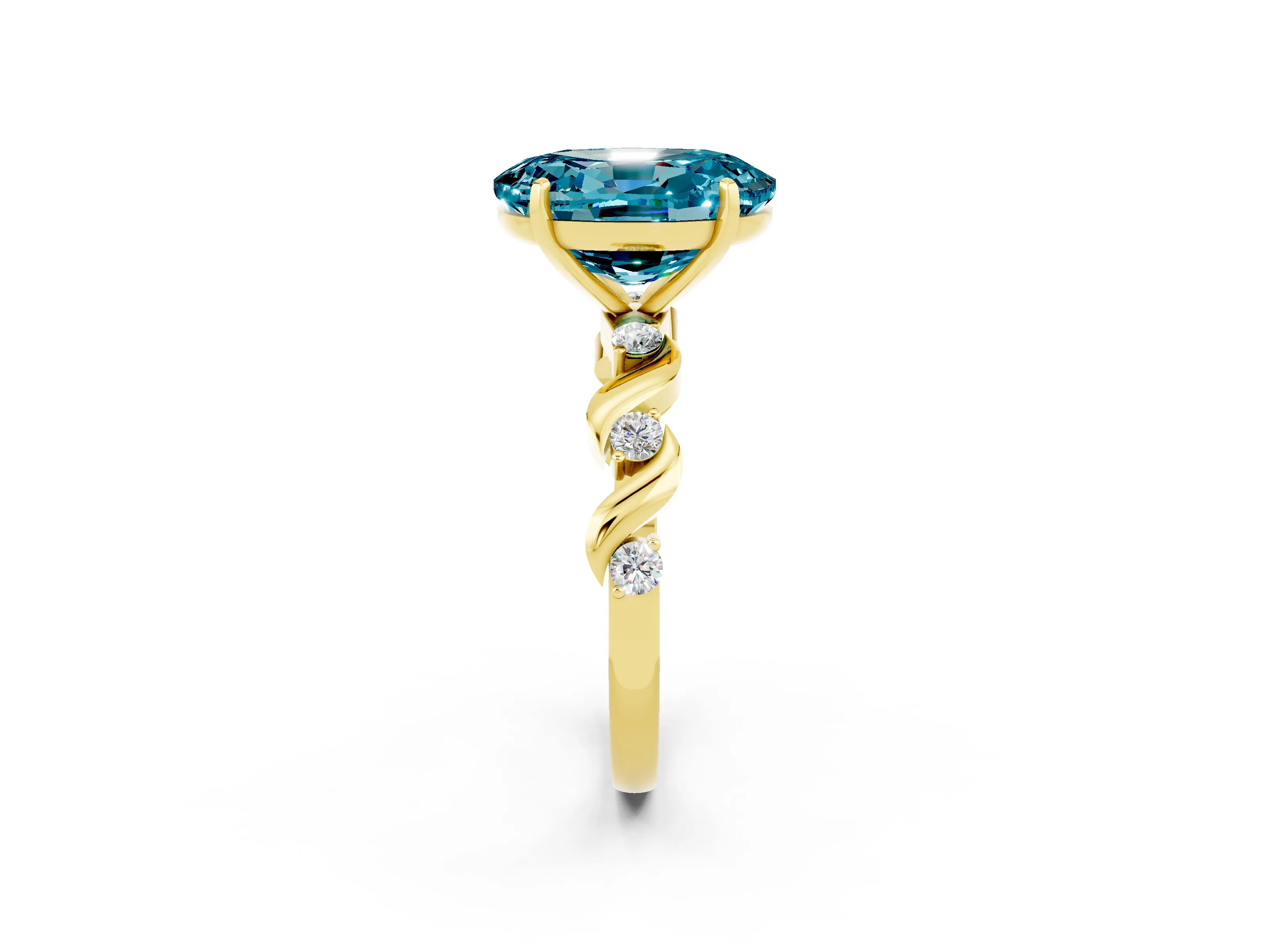 Yellow gold Oval Cut Blue Topaz Solitaire Twisted Band with Round  Accents and Prong Setting_14