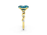 Yellow gold Oval Cut Blue Topaz Solitaire Twisted Band with Round  Accents and Prong Setting_14