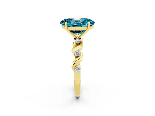 Yellow gold Oval Cut Blue Topaz Solitaire Twisted Band with Round  Accents and Prong Setting