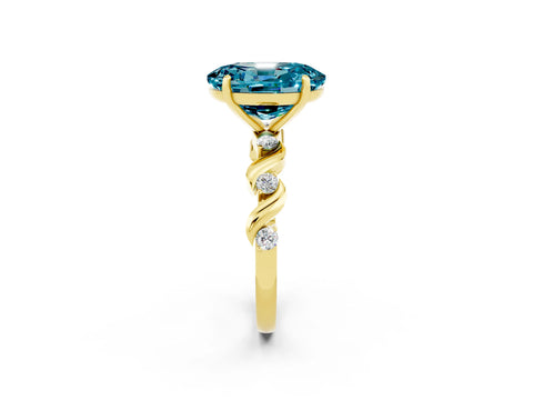 Yellow gold Oval Cut Blue Topaz Solitaire Twisted Band with Round  Accents and Prong Setting_14