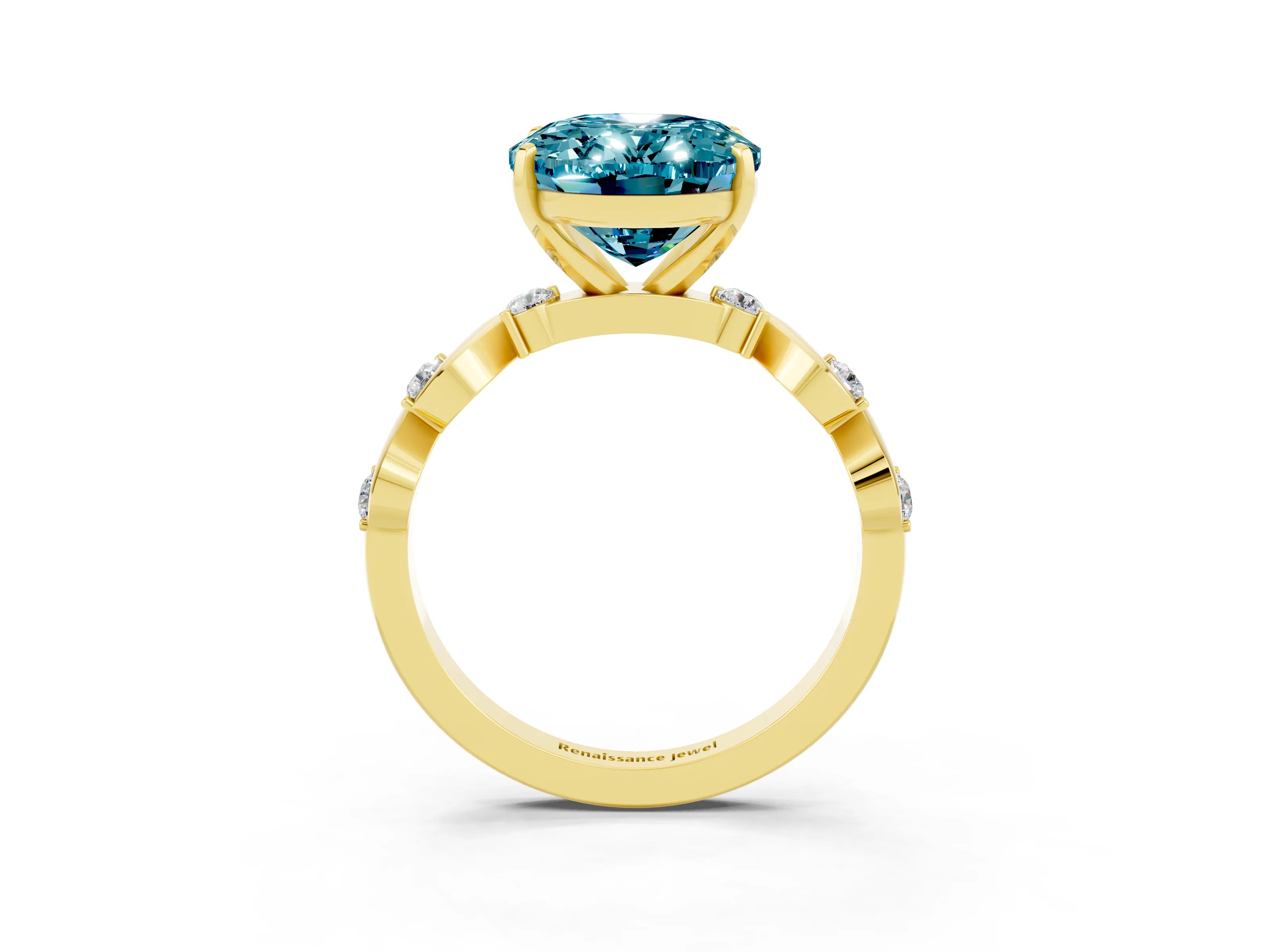 Yellow gold Oval Cut Blue Topaz Solitaire Twisted Band with Round  Accents and Prong Setting_15