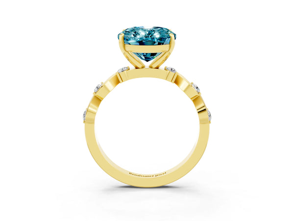Yellow gold Oval Cut Blue Topaz Solitaire Twisted Band with Round  Accents and Prong Setting