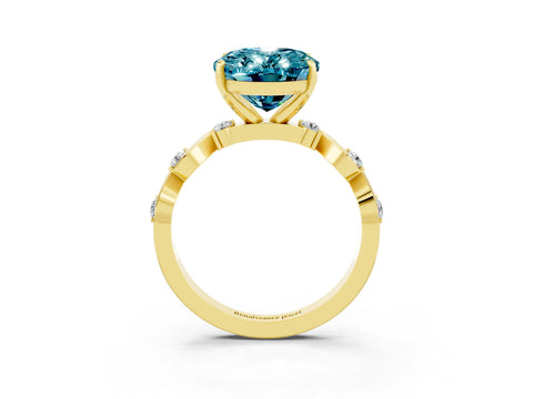 Yellow gold Oval Cut Blue Topaz Solitaire Twisted Band with Round  Accents and Prong Setting_15