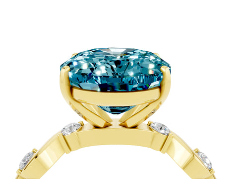 Yellow gold Oval Cut Blue Topaz Solitaire Twisted Band with Round  Accents and Prong Setting_16