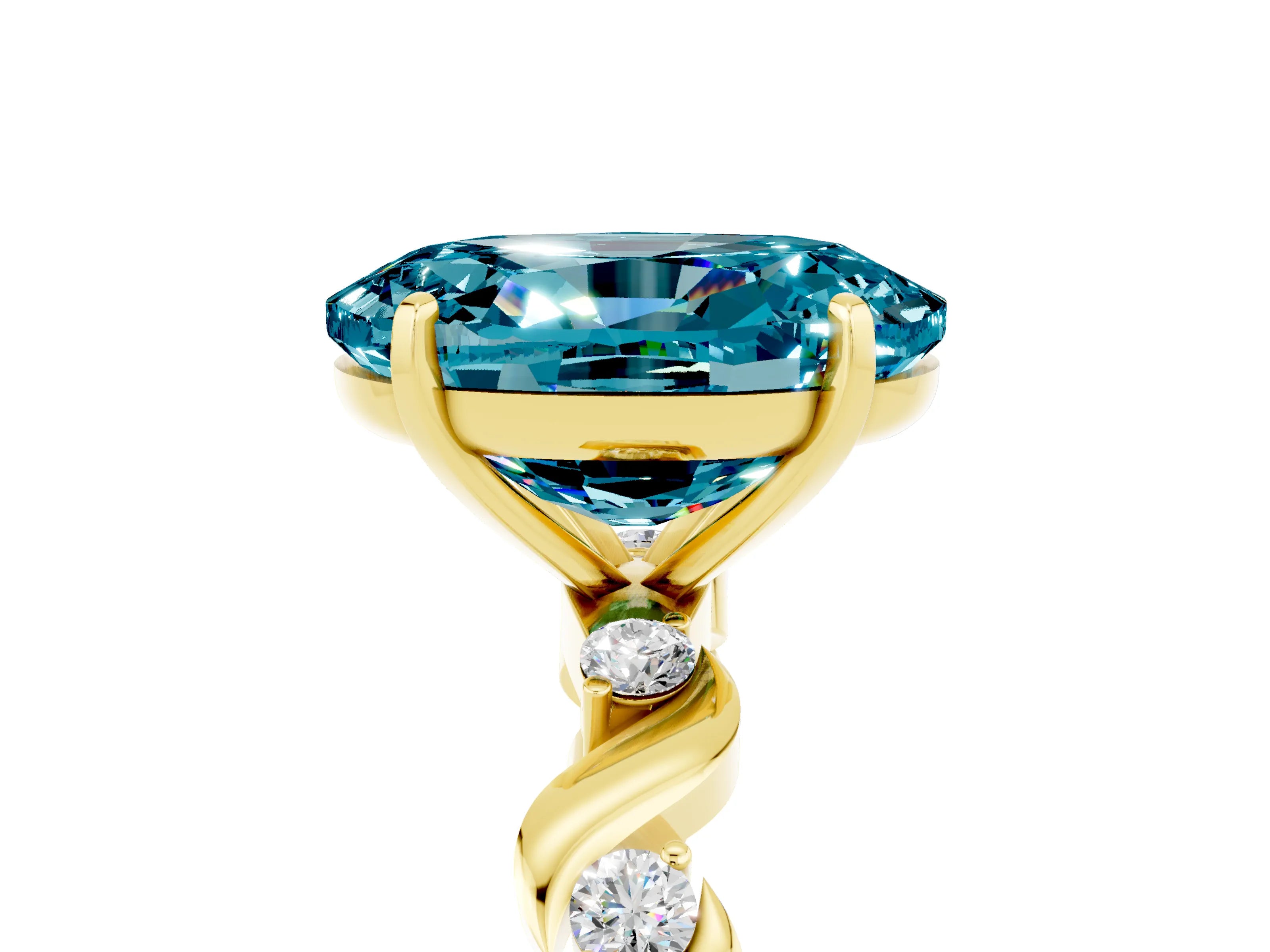 Yellow gold Oval Cut Blue Topaz Solitaire Twisted Band with Round  Accents and Prong Setting_17