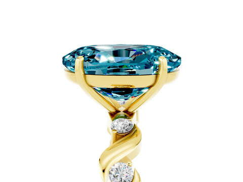 Yellow gold Oval Cut Blue Topaz Solitaire Twisted Band with Round  Accents and Prong Setting_17