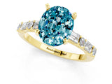 Yellow gold Oval Cut Blue Topaz Solitaire with Side Baguettes and Channel Set Band_1