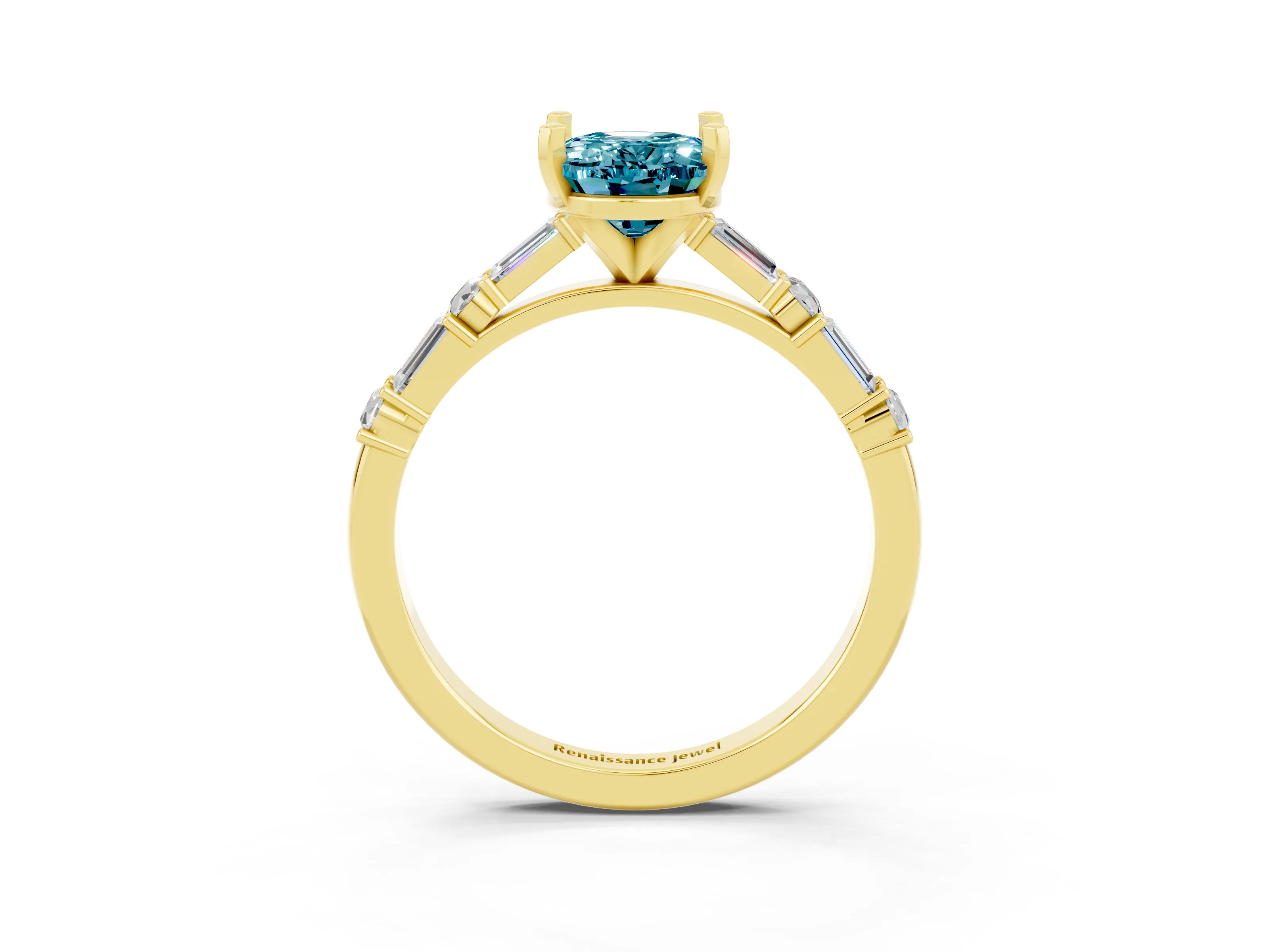 Yellow gold Oval Cut Blue Topaz Solitaire with Side Baguettes and Channel Set Band_3