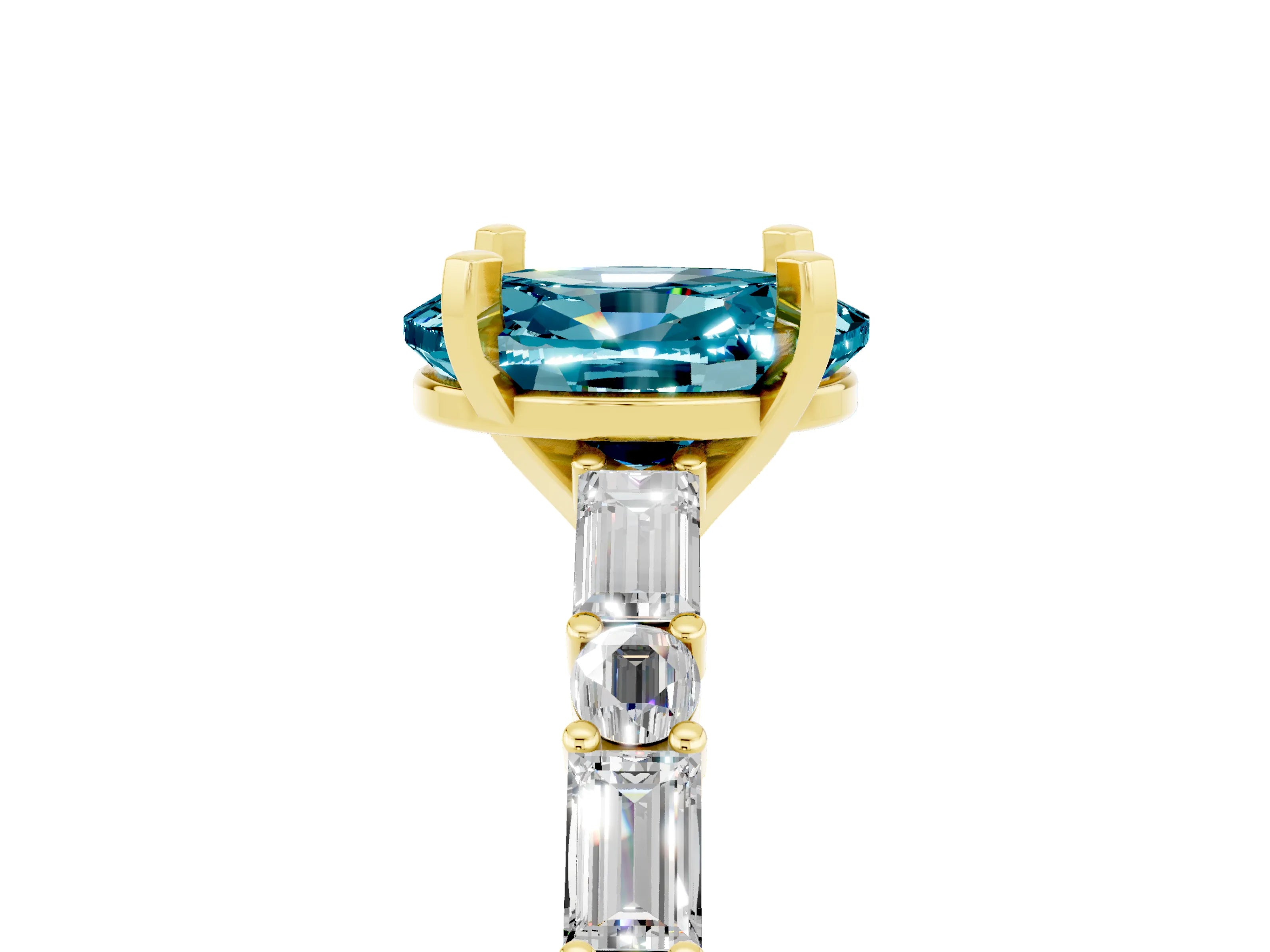 Yellow gold Oval Cut Blue Topaz Solitaire with Side Baguettes and Channel Set Band_5