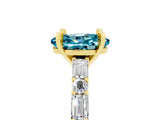 Yellow gold Oval Cut Blue Topaz Solitaire with Side Baguettes and Channel Set Band_5